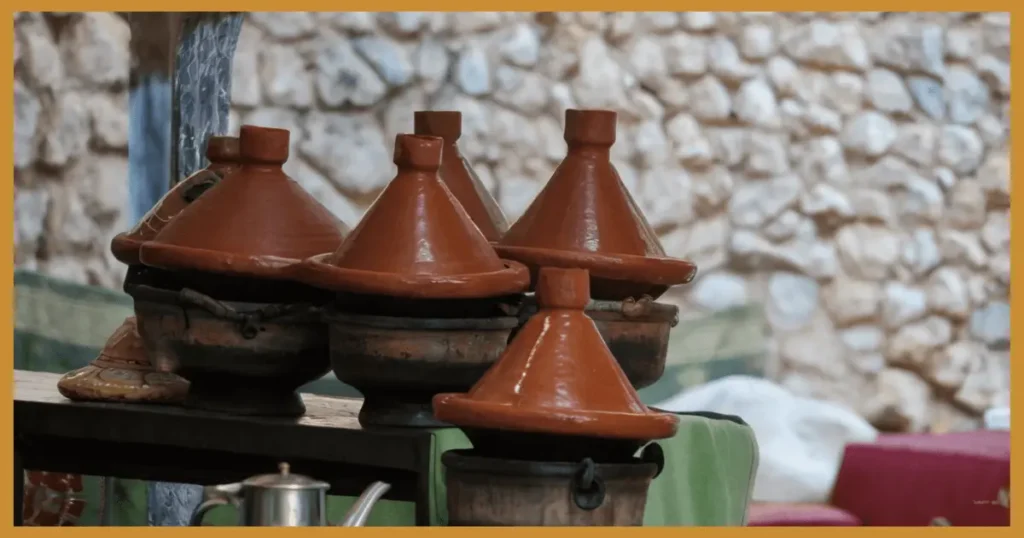 Colorful Moroccan tagine pots in various patterns and designs