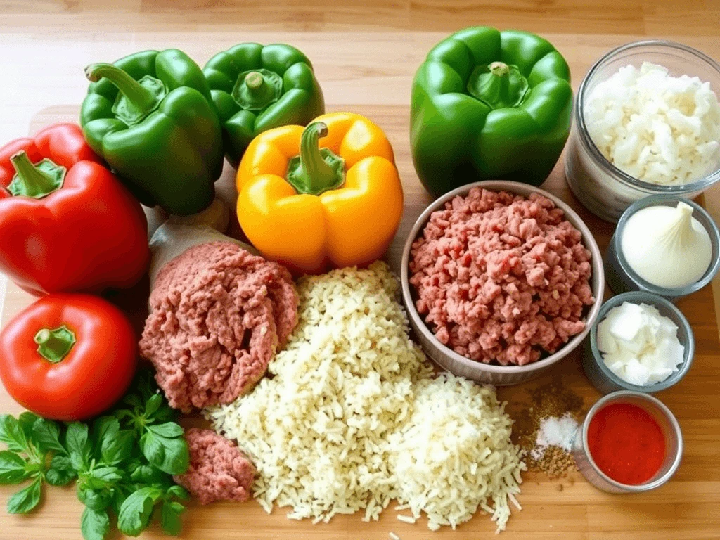 Colorful Vegetables and Ground Meat for Stuffed Peppers