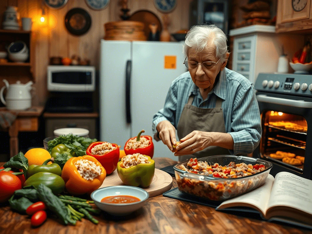  Hand Stuffing Bell Peppers with Meat and Rice