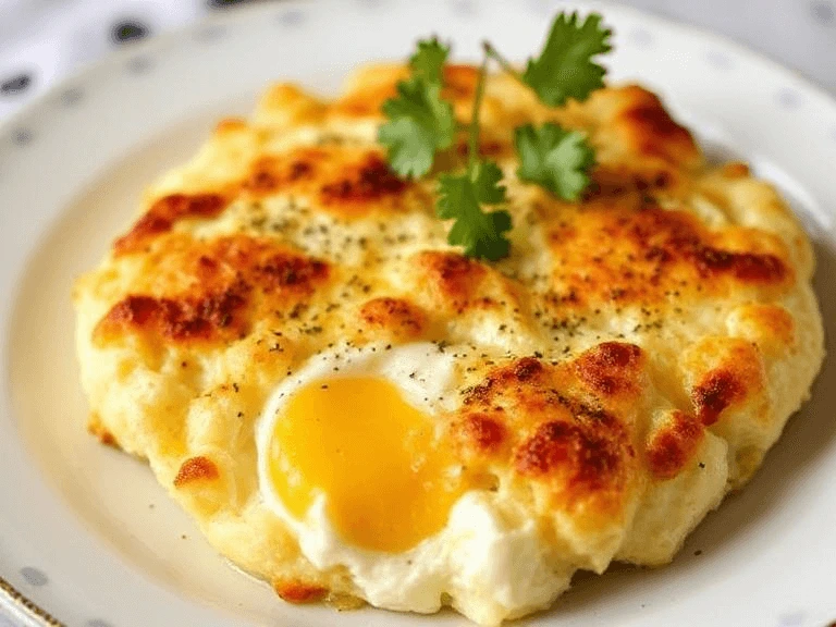 Plate of Baked Cottage Cheese Eggs with Toast